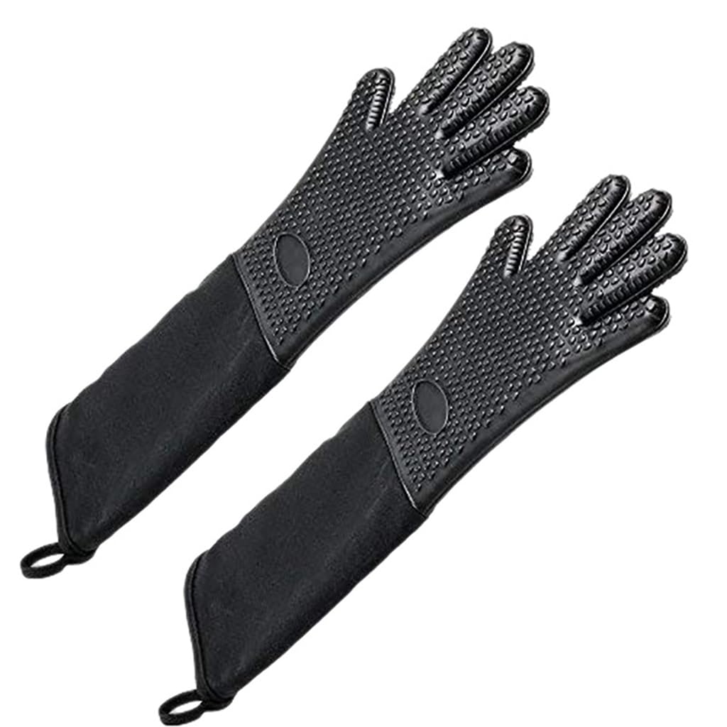 CTRLZS Extra Long Professional Silicone Oven Mitt, Heat Cooking Glove With Internal Cotton For Kitchen,Bbq,Baking,Grill - Black
