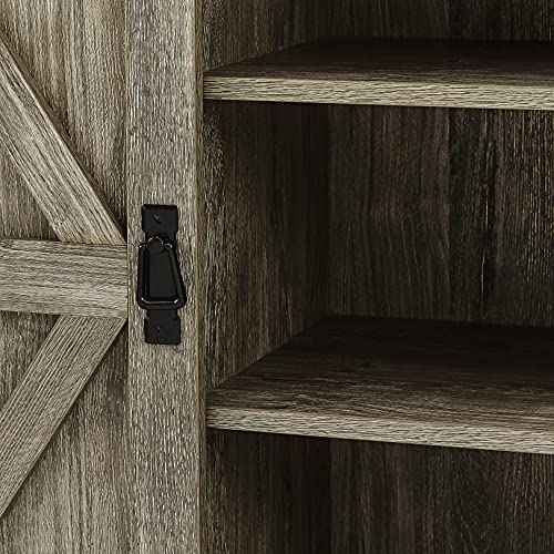 GOOD & GRACIOUS Farmhouse TV Stand with Sliding Barn Doors for 65 inch TV, Entertainment Center with 3-Tier Adjustable Open Storage Shelves Cabinet for Living Room, Grey (Sideboard) - Thumbnail 2
