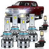 TLEVELCL Compatible with 2013-2015 Dodge Ram 1500 2500 3500(with Projector Version) Bulbs, High Low Beam 9005/H10/9145 Fog Light Bulbs, 40000LM 600% Brightness, 6000K and 3000K Combo, Pack of 6