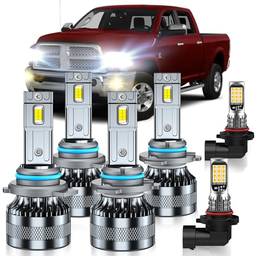 TLEVELCL Compatible with 2013-2015 Dodge Ram 1500 2500 3500(with Projector Version) Bulbs, High Low Beam 9005/H10/9145 Fog Light Bulbs, 40000LM 600% Brightness, 6000K and 3000K Combo, Pack of 6