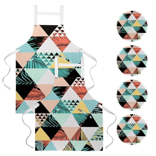 Lot de 2 tabliers de cuisine à motif feuilles de palmier triangle