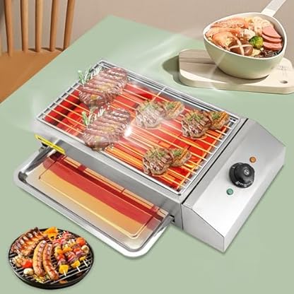 Elektrischer Grillkocher 220V Elektrischer Grillofen, 2.6KW Tischgrill Elektrischer Grillofen, Barbecue-Elektrogrill 28x54x13.5CM Edelstahl Elektrischer Grillofen, Einstellbarer Temperatur – Bild 4