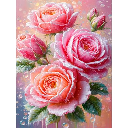 RICUVED Rose Diamond Painting Kit -Fleur Peinture Diamant 5D DIY pour Adultes, Kit Complet de Broderie Diamant Diamant Strass Point de Croix Cristal Painting...