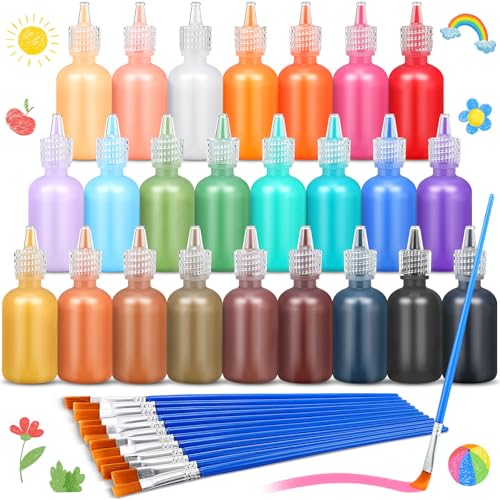 Motipuns 24 Colors Stained Glass Paints Non Toxic DIY Art Suncatcher Kit Window Art Paint 1 oz Per Pack with 12 Brushes Back to School Supplies Neon Suncatcher Kit Crafts Sets for Kids(Vintage Color)