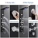 POPFLY 6 In 1 LED Shower Panel Tower System, 8 Body Massage Jets, 304 Stainless Steel Wall Mount Rainfall ＆ Waterfall Shower Column Towers with Temperature Display, Tub Spout, Black