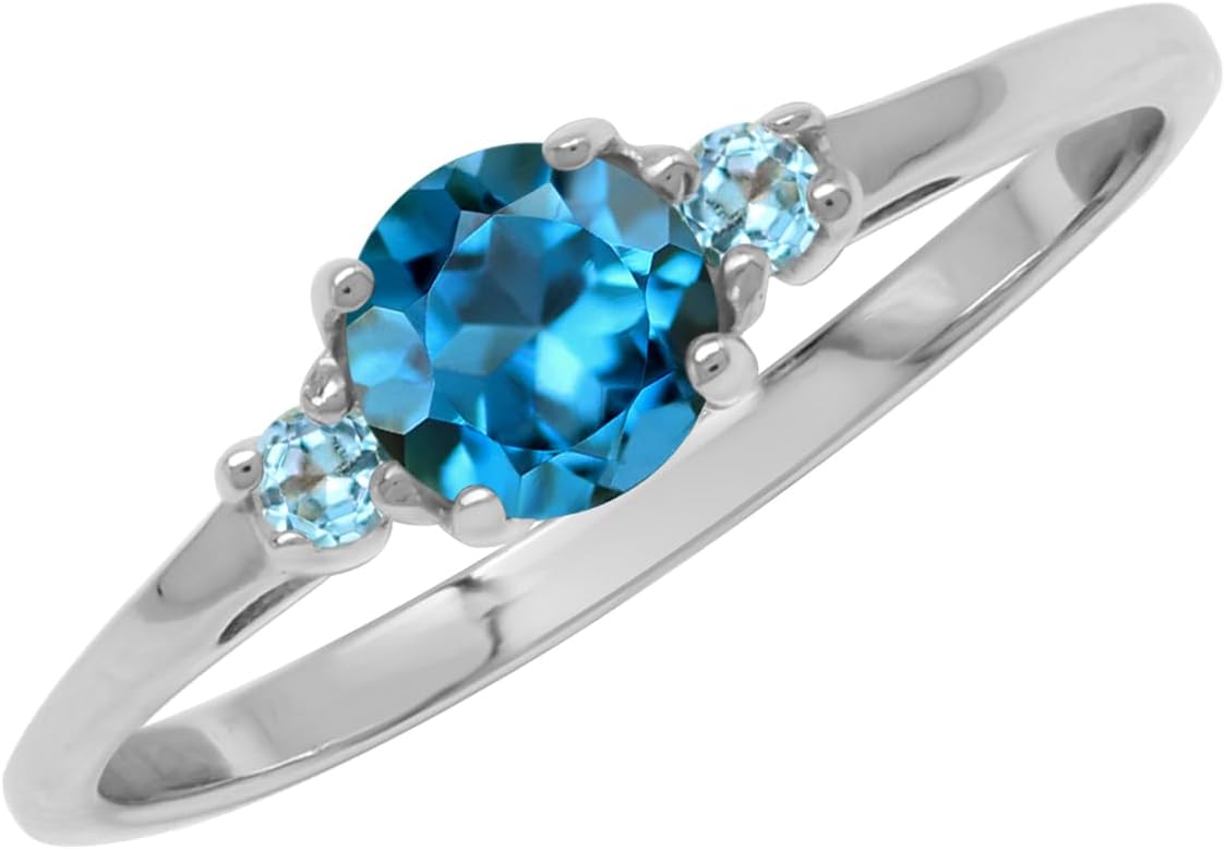 Silvershake Petite Design Round Shape Gemstone Birthstone White Gold Plated or Yellow Gold Plated 925 Sterling Silver Solitaire Promise or Engagement Ring Jewelry for Women