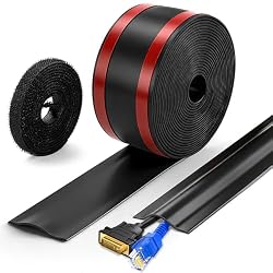 16.4ft Cable Protector, Self-Adhesive Floor Cord Cover for Home Office | Flexible PVC Cord Covers, Cut-to-Fit, Safe for Carpet & Hard Floors – Hide Cords & Prevent Tripping