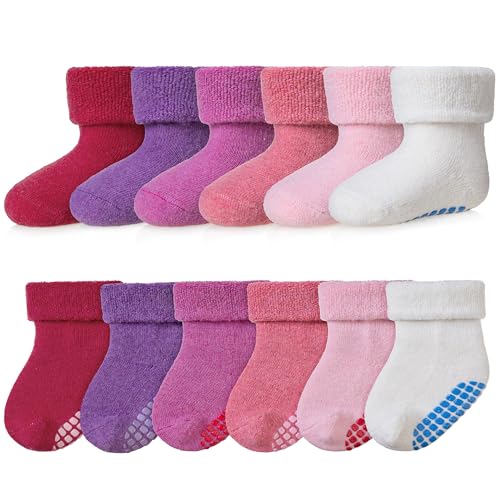 Image of AMENLAN Baby Wool Floor Socks Soft Winter Warm Thick Non slip Toddler Boys Girls Crew Neck Socks 6 pairs