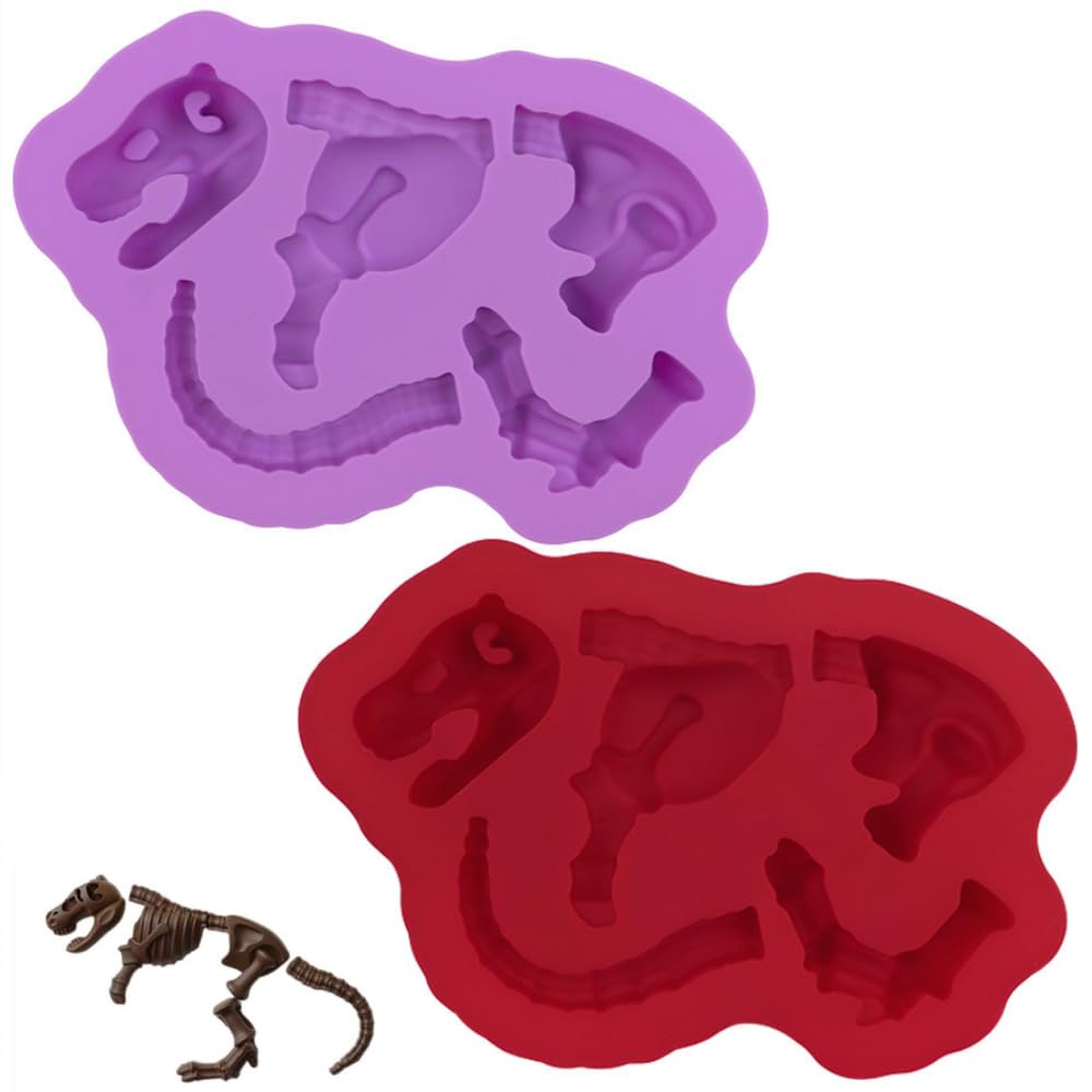 2PCS Dinosaur Silicone Molds Dinosaur Bones Silicone Moulds Funny Molds DIY Baking Tool for Chocolate Candy Halloween Christmas Party (2, Purple and Brown)