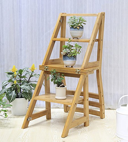 Silla multifuncional de bambú con escalera plegable de 4 pasos DASHADAO 3