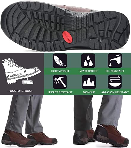Handmen Work Boots For Men, 6" Composite Toe Waterproof Mens Work Boots, Slip Resistant Puncture-Proof Safety Eh Working Shoes With Rubber Outsole (C2-Mk126, 9.5) #TOP4