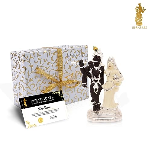 Image of Idolkart Pure 999 Silver Coated Radha Krishna Murti Idol - Radha Krishna Statue for Home Decor, Radha Krishna Murti Idol for Gift - Crafted by Experienced Artisans - 5 Inch