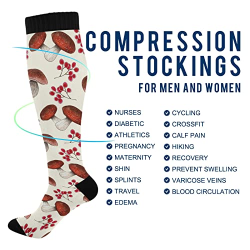 Wusikd Watercolor Mushrooms Compression Socks for Women and Men Circulation Forest Long Socks for Athletic Running 14