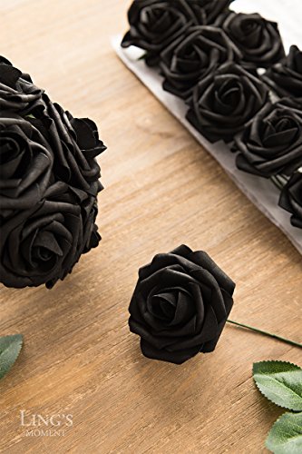 Ling's Moment Artificial Flowers 50Pcs Real Looking Black Fake Roses W/Stem For Diy Halloween Wedding Bouquets Centerpieces Bridal Shower Party Home Decorations #TOP7