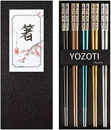 YOZOTI Stainless Steel Chopsticks, Reusable Chopsticks, 5 Pairs Dishwasher Safe Metal Chopsticks, Easy to Use, Square Lightweight Chop Sticks