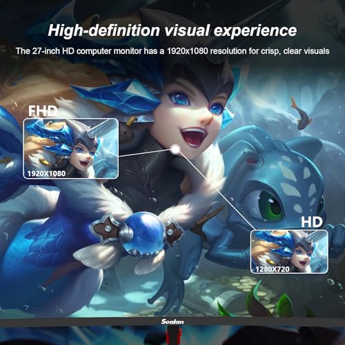 Image of Sealan 27 inch Curved Gaming Monitor, FHD 1920x1080, 75Hz /100Hz Refresh Rate, 1800R Curvature, HDR,99% sRGB,1800R,HDMI,Ultra-Thin Bezel, VESA Mountable, for Home Office /Gaming /Entertainment
