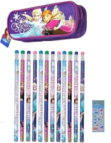 Image of Disney Frozen 1 Fabric Cases PencilCases with Assorted Designs and Colors and 12Pencils with Assorted Designs and Colors
