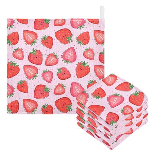 JHKKU Baby Strawberry Muslin Washcloths 3 Pack - Muslin Burp Cloths Hanky Large 11.8"X11.8" Extra Soft Absorbent Baby Burp Rags for Newborn 100% Cotton for Boys Girls Gift