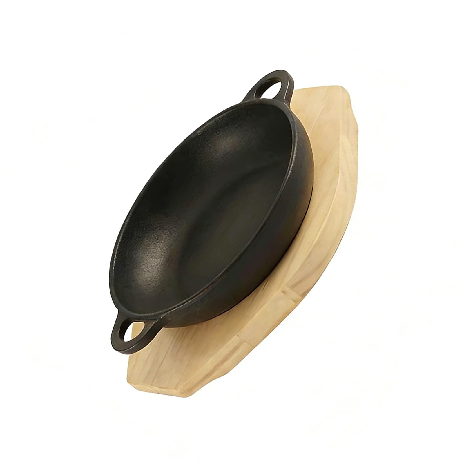 Kaeltsyn Of 1 Round Wrought Iron Fajita Extent with Double Pulls and Wood Base for Perfect Baking Roasting and Grilling Conclusions Wooden Board Fryingpan