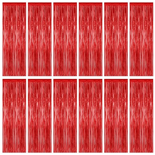 Image of ZATAYE 12 Pack Red Valentines Christmas Foil Curtain Streamer Decorations | Red, Metallic Foil, 3.28 x 7.05 FT, Tinsel Backdrop, Foil Curtain Streamer, Valentines Christmas Party