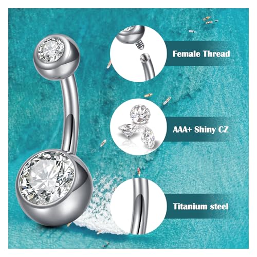 AceFun Belly Button Bars for Women 14G Solid Titanium Belly Button Piercing silver 12MM Belly Bar Silver Navel Belly Bars Piercing Jewelry Curved Navel Barbell Rings Body Piercing Jewelry - Image 4