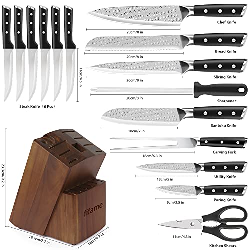Kitchen Knife Set, 16Piece Knife Set with Block Wooden, Manual