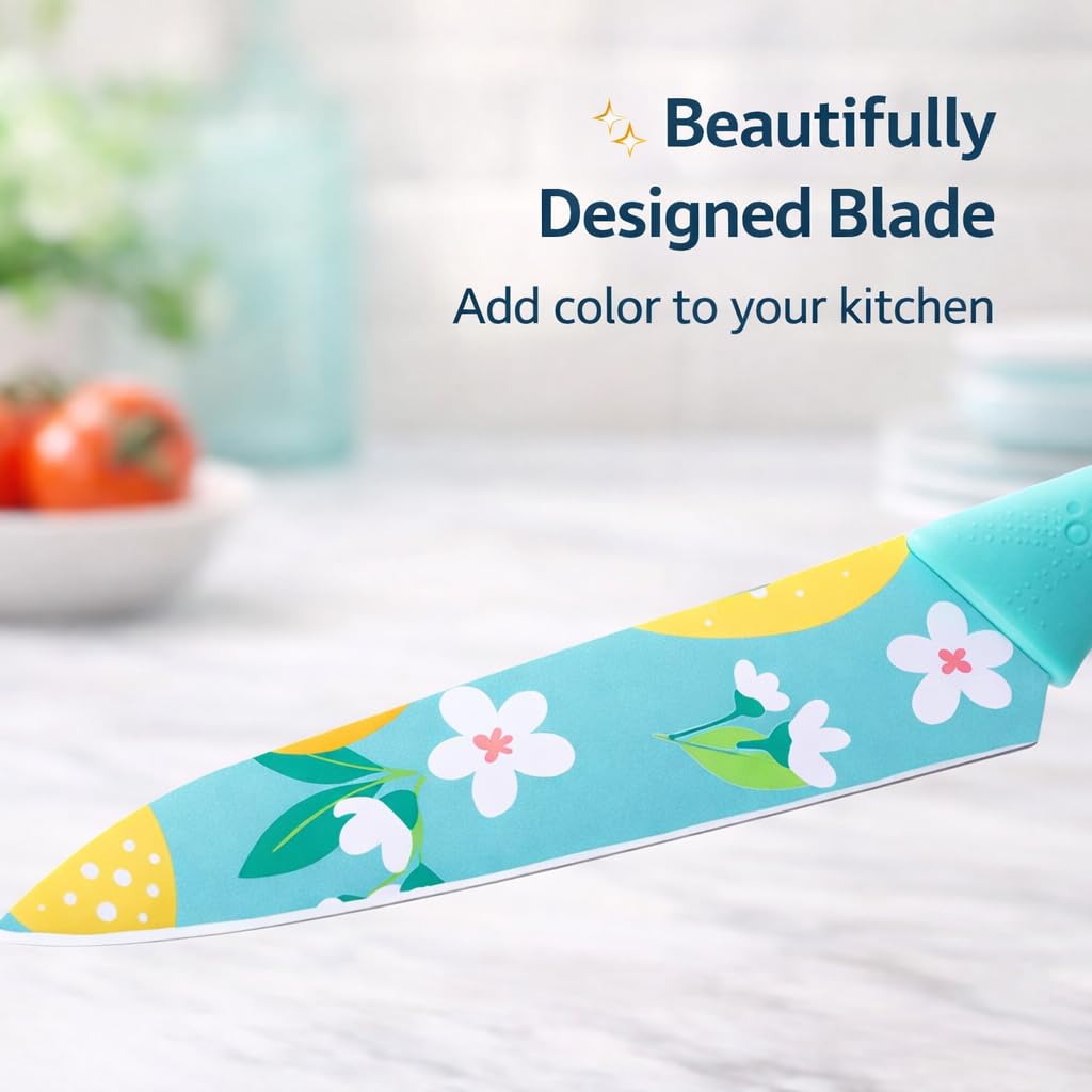 Machado Printed Stainless Steel Utility Knife β Multipurpose Kitchen Knife with Perforated Handle | Ultra Sharp Blade for Fruits, Vegetables & Everyday Cooking (Blue)