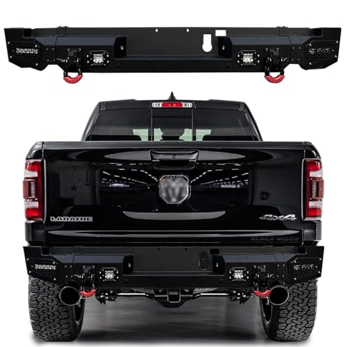 VISIDA Compatible with 2019-2020-2021-2022-2023 RAM 1500 Rear Bumper Textured Black Steel with Light and D-ring