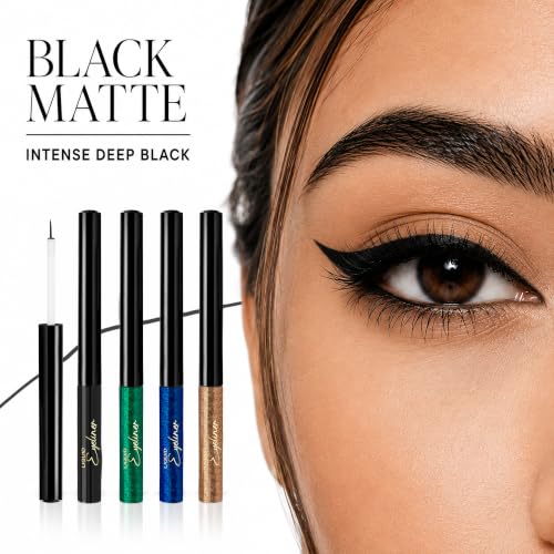 Image of Parul Garg Beauty PARIE Black Matte, Emerald Green, Sapphire Blue & Bronze Brown Shimmer Liquid Eyeliners Pack of 4| Waterproof, Long-Lasting & Quick-Drying | Precision Applicator | Enriched with Argan Oil | Intense Shimmer Finish | 3 ml