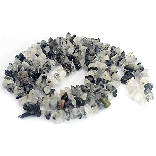 SR BGSJ Jewelry Making 6-8mm Gemstone Amethyst Ametrine Peridot Citrine Cherry Strawberry Smoky Black Rutilated Rose Crystal Rock Quartz Chips Beads Strand 34" (Black Rutilated)