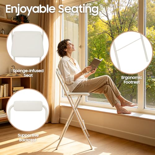 Butaco plegable con respaldo, silla alta plegable de barra para cocina, isla, cafetería o comedor (blanco, 1 unidad) miniatura 3