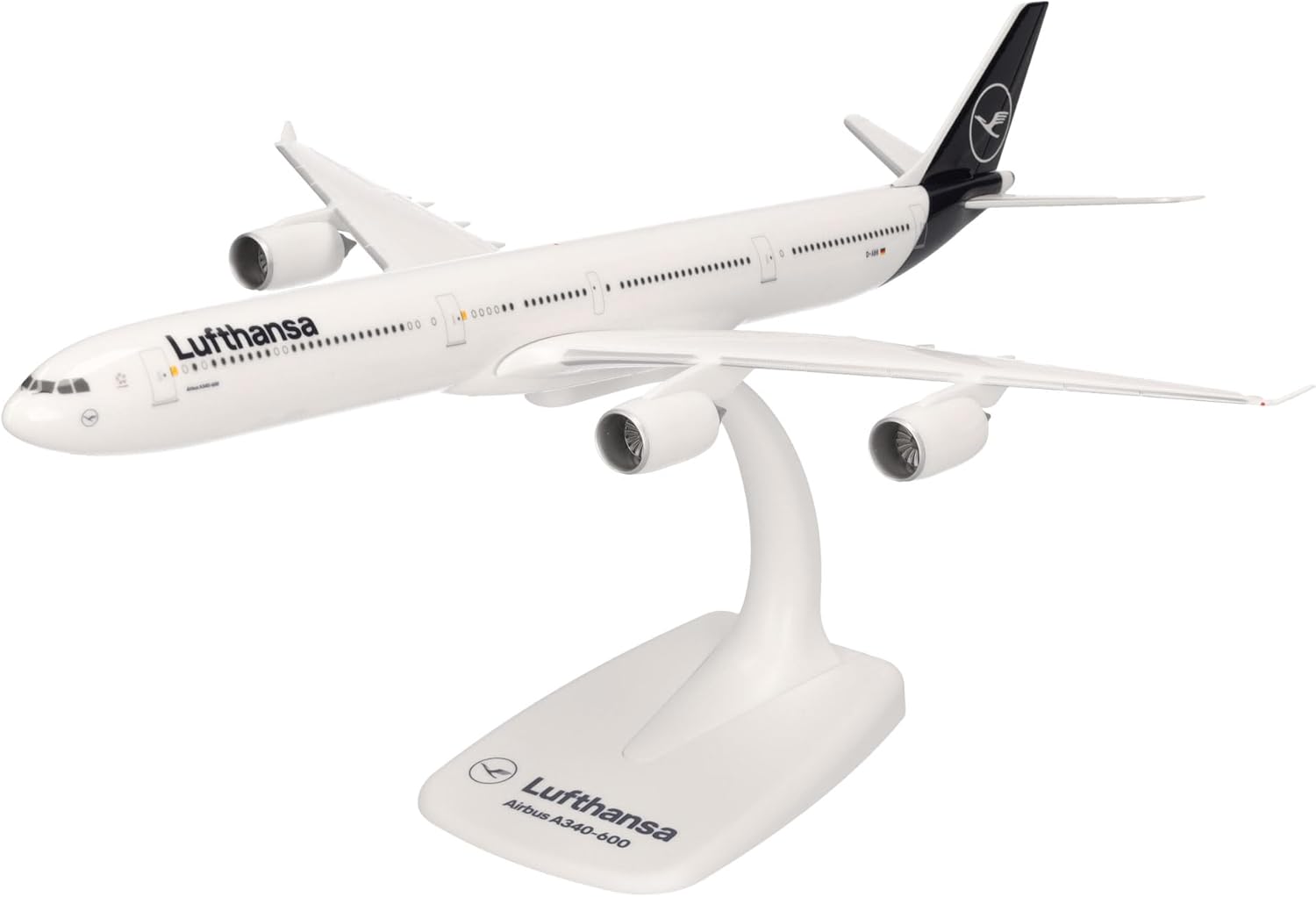 Herpa Snap-fit Airplane Model Lufthansa Airbus A340-600 on Scale of 1:250, Plastic Miniature with pedastal, Model Building, Collectors Edition