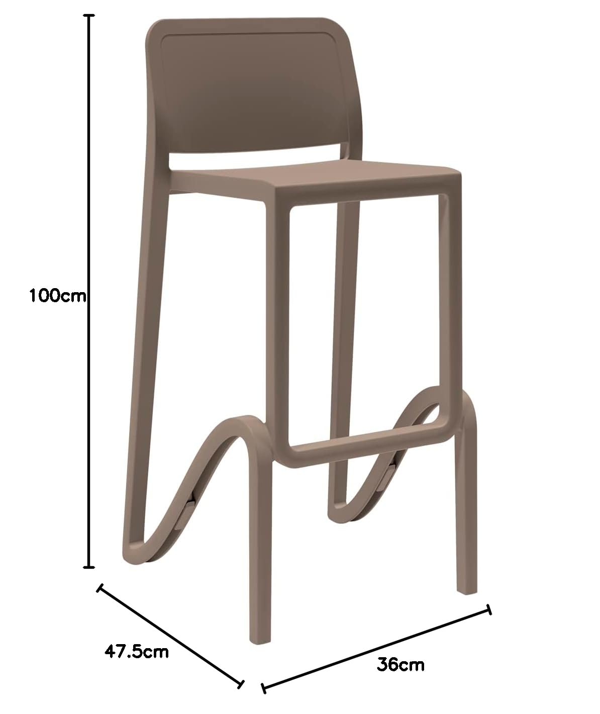 Sgabello Alto Impilabile per Interni ed Esterni in Polipropilene Giano Tortora Made in Italy per Casa Bar Ristorante