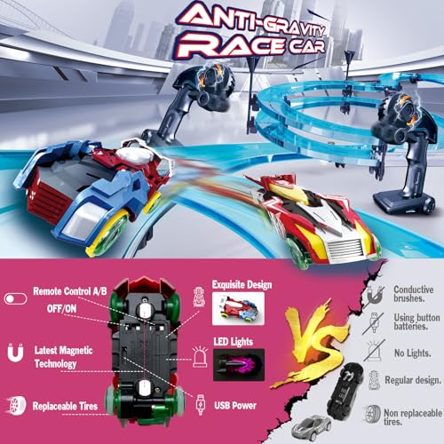 Image of Slot Car Race Track Sets Dual-Player Electric Remote Control Car for Kids Electric Racing Game with Hand Controllers Circular Overpass Track Birthday Toys for Boys Kids 6 7 8-12
