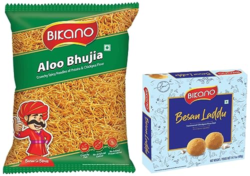 Image of BIKANO Aloo Bhujia Pouch, 1 kg and Besan Laddu Special, 400g