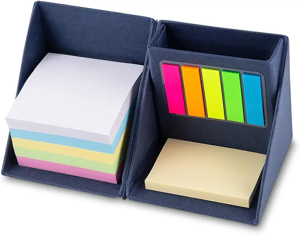 Bloco de Notas Mini Cubo Reciclado com Sticky Notes Coloridos e Porta Caneta