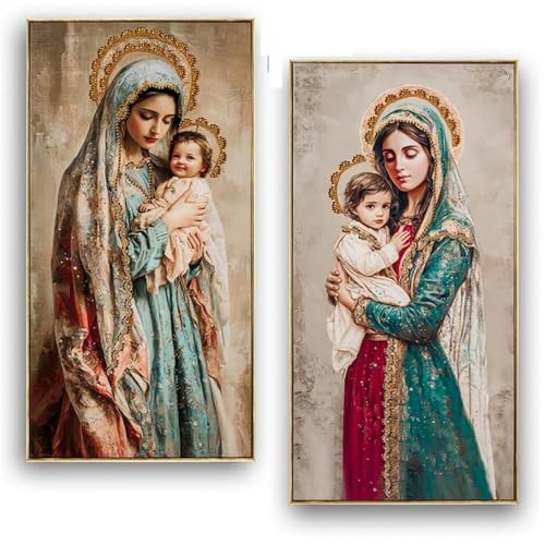Tableau Vierge et enfant cadre doré pour sérénité de la maison