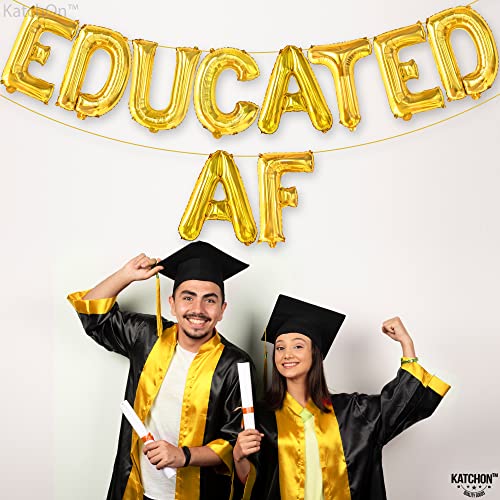 Image of KatchOn, Gold Educated AF Balloons Banner - 16 Inch | Educated AF Grad Balloon for 2026 Graduation Decorations | Yellow Graduations Balloon for Graduation Decorations 2026