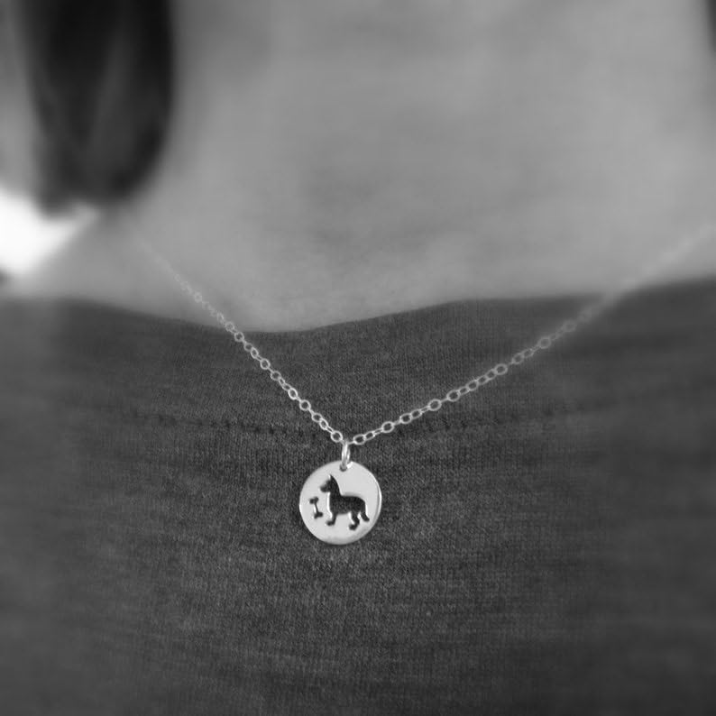 Collier argent 925 petit chien pendentif os découpé, chaîne fine et breloque animaux