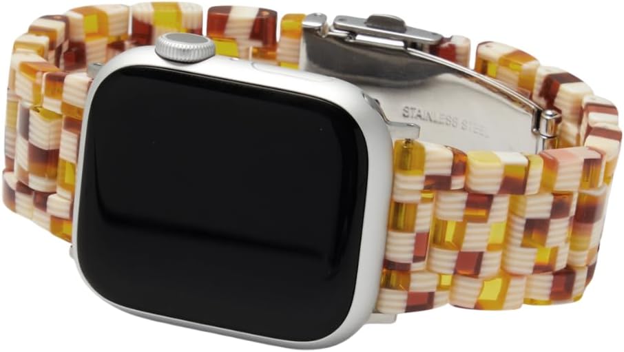 MACHETE Compatible with Apple Watch Band 38mm 40mm 41mm 42mm 44mm 45mm 49mm, Fashion Acetate Resin iWatch Band for SE Series 9/8/7/6/5/4/3/2/1 Ultra 2 1 Women Men - Tortoise Checker (Black Hardware)