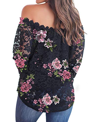 Image of MIHOLL Women's Lace Off Shoulder Tops Casual Loose Blouse Shirts