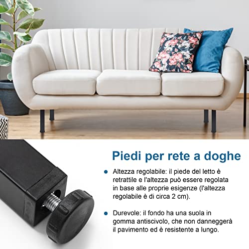 Brelet Set mit 4 Universal-Bettfüßen für Lattenrost, 30 ~ 32 cm, verstellbar, quadratische Bettfüße natürliches Design, Füße für Bettkasten, Möbelfüße aus Stahl Schwarz