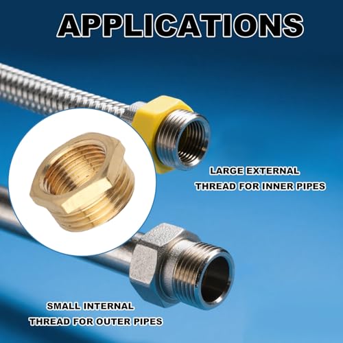 Image of 9pcs 1 /2 Inch NPT Male to 3 /8 Inch NPT Female Reducer Hex Bushing, Brass Reducing Heavy Duty Threaded Pipe Fitting Adapter for Hydraulic Plumbing Systems Water Line Impact Socket Faucet Hose Connector