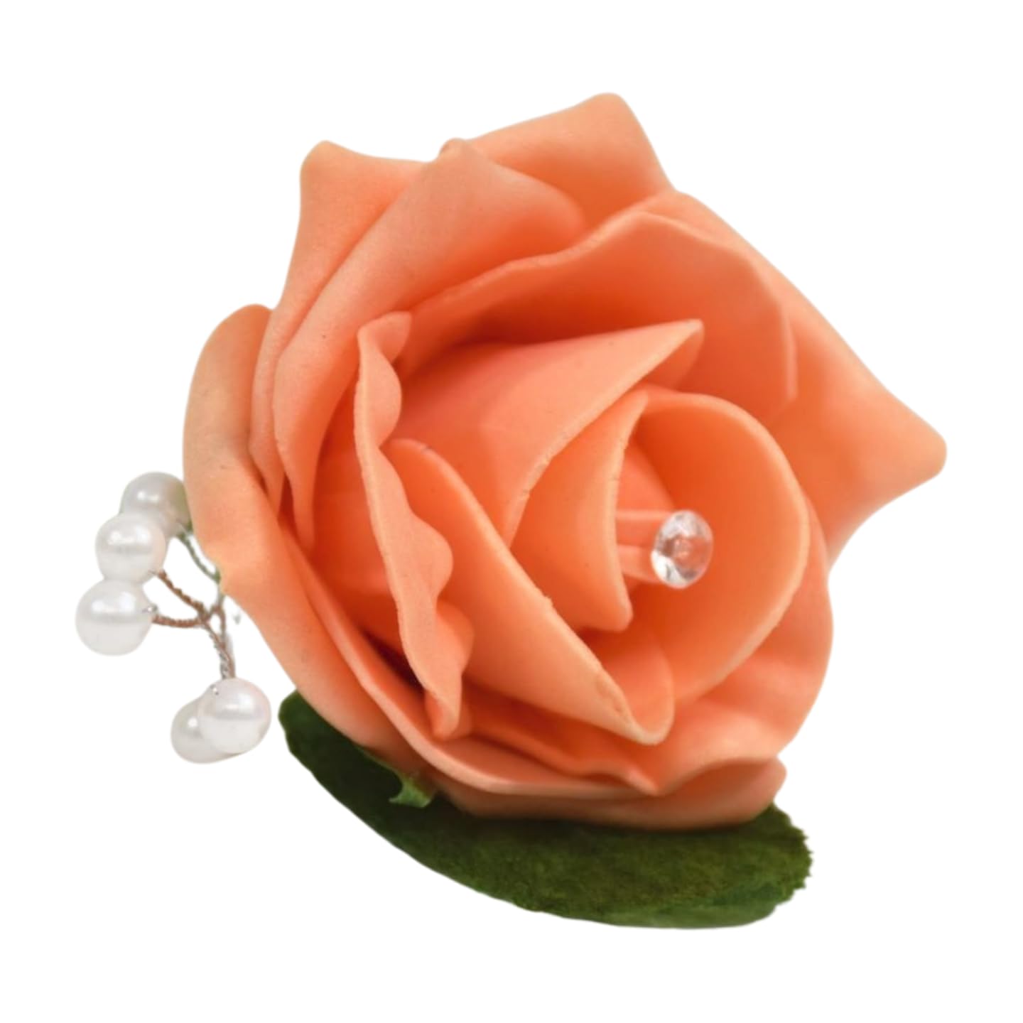 Shimmer-hj 5 Apricot Handmade Rose Buttonholes with Pearl stem - Perfect Artificial Flower Boutonniere & Corsage for Weddings, Proms, Bridal Parties, Bride, Groom, Bridesmaid, and Guests