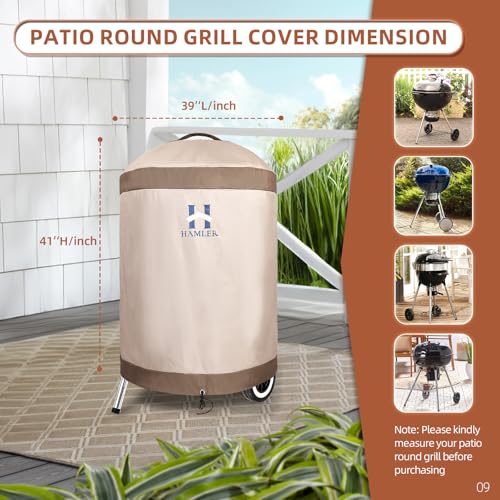 HAMLER-Round-Barbecue-Cover-39-Inch-Small-Smoker-Cover-Heavy-Duty-Waterproof-Outdoor-Grill-Cover-Fits-Weber-Charcoal-Kettle-Masterbuilt-Dyna-Glo-Brown-Beige HAMLER Round Barbecue Cover 39 Inch Small Smoker Cover Heavy Duty Waterproof Outdoor Grill Cover Fits Weber Charcoal Kettle Masterbuilt Dyna Glo Brown Beige