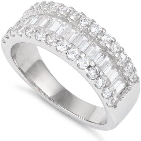 SILVERCLOSEOUT Sterling Silver Baguette Cut Simulated Diamond Ring (Size 4-11)