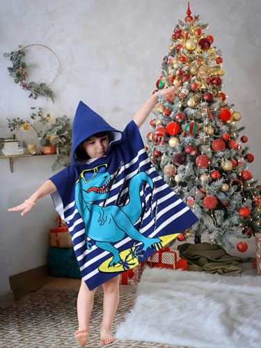Image of Dinosaur Bath Towel for Toddler Boys Girls, Pool Hooded Towel for Kids, Bath Beach Poncho Mantle Swim Cover with Bag