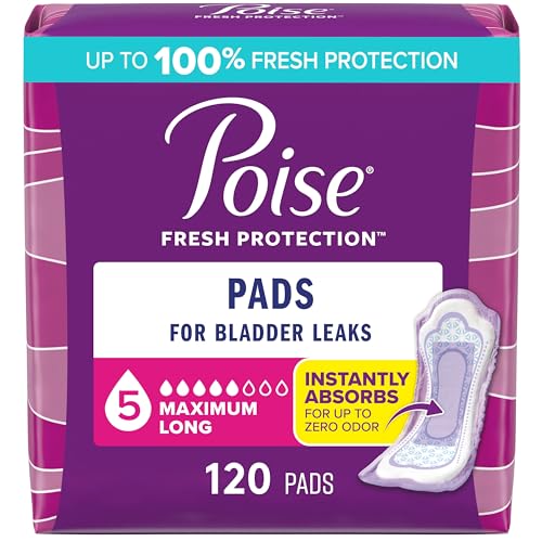 Image of Poise Incontinence Pads & Postpartum Incontinence Pads, 5 Drop Maximum Absorbency, Long Length, 120 Count (2 Packs of 60), Packaging May Vary