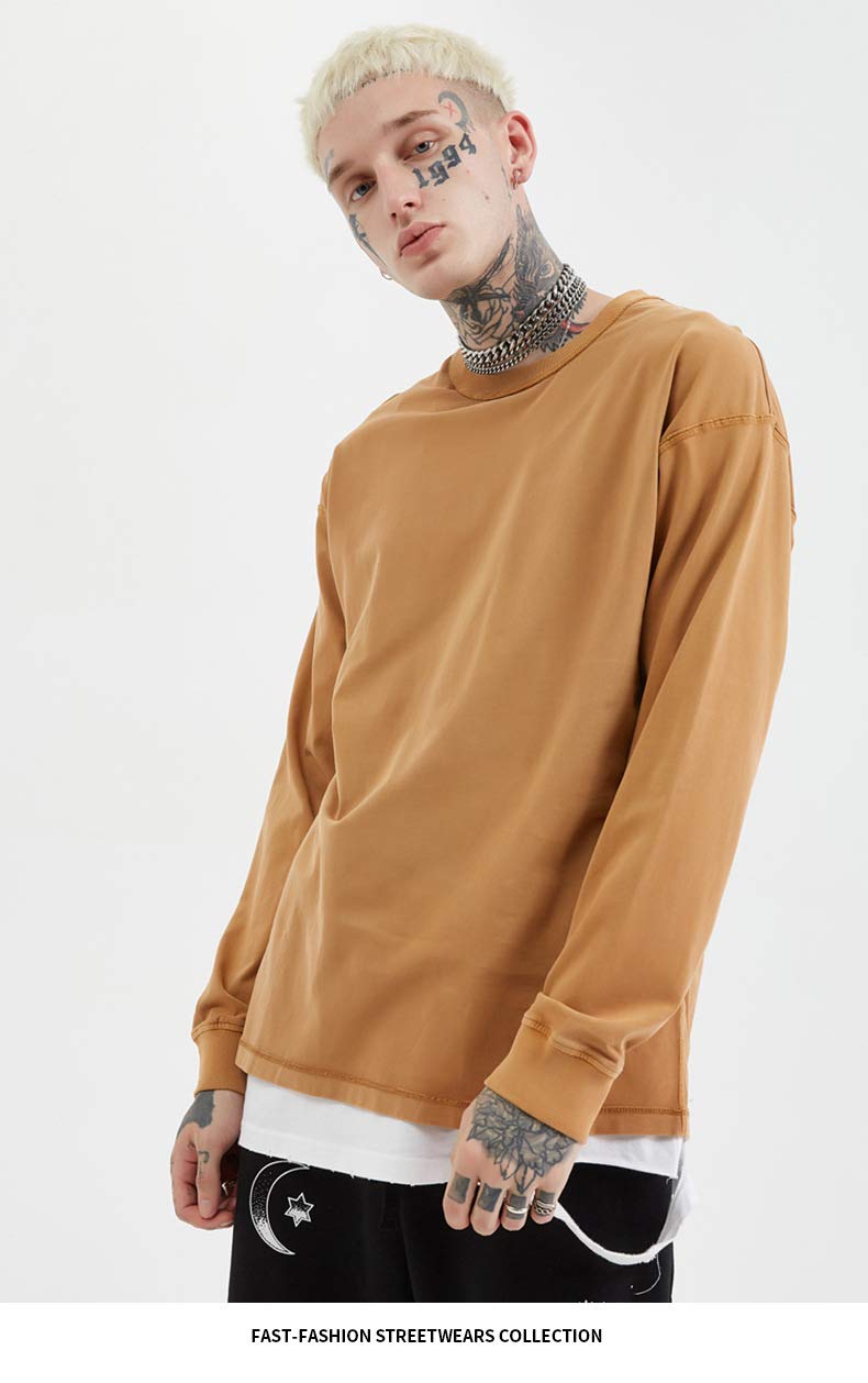 BaronHong Męski bawełniany t-shirt z długim rękawem