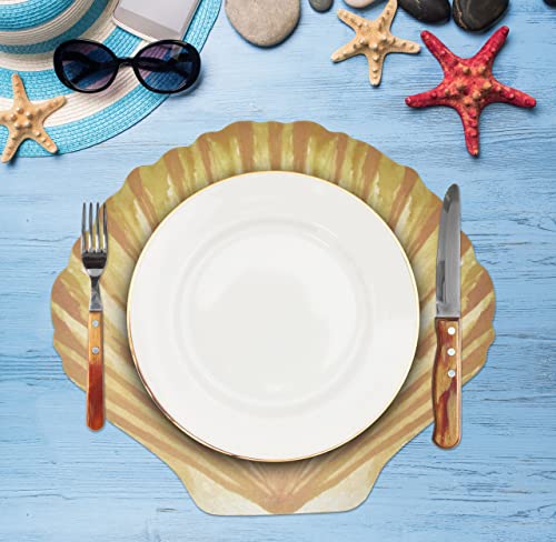 Paper Beach Seashell Place Mats 50 Pack Disposable Coastal Scallop Sea Shell Shaped Chargers Table Mat Double Sided Beige And Blue 13" X 15" For Summer Tropical Nautical Pool Dinner Table Party Decor #TOP5